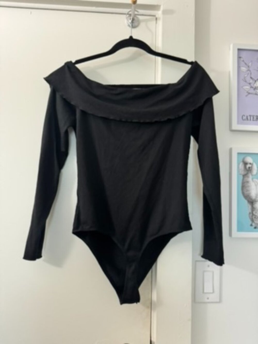 American Eagle Black Off the Shoulder Ruffle Bodysuit - Size L